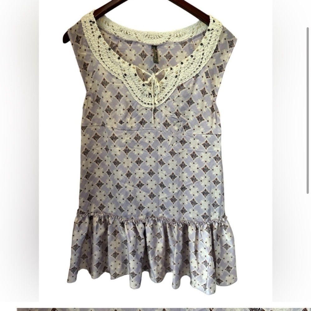 Free People Women's M Lavender‎ Bohemian Tunic Top Sleeveless Velvet Crochet